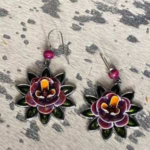 Metal and enamel earrings